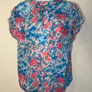 Pink and Blue floral Relaxed Boxy Blouse